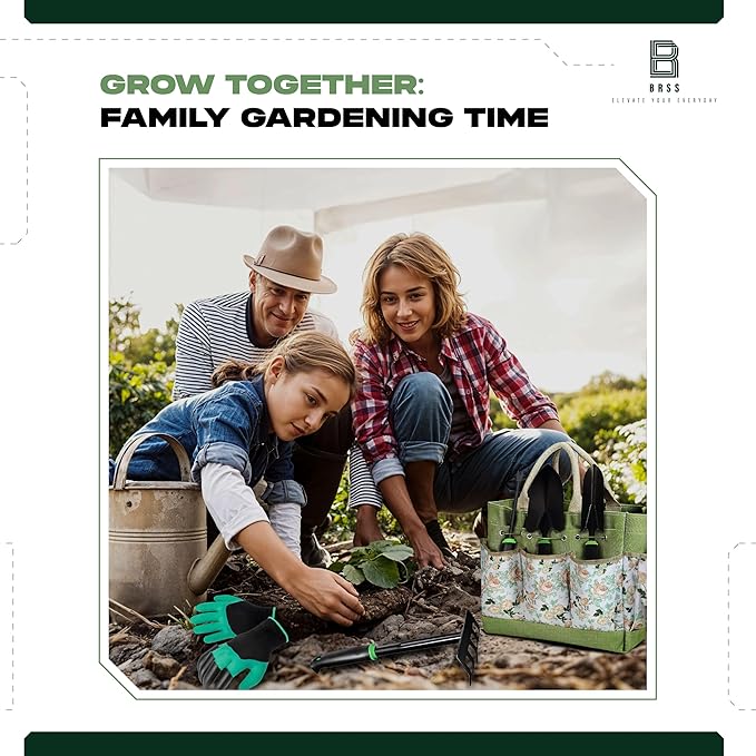 Gardening 9-Piece Heavy Duty Carbon Steel Gardening Tool Set – Rust-Proof, Ergonomic Non-Slip Handles with Durable Storage Tote Bag – Ideal Garden Gift by BRSS