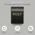 NACH Mailboxes for Outside Wall Mount, 15 x 9.5 x 4 inches, Rustic Black Wall Mounted Mailbox and Newspaper Holder, Waterproof Mailbox for Door - The Rustic Milano Mailbox