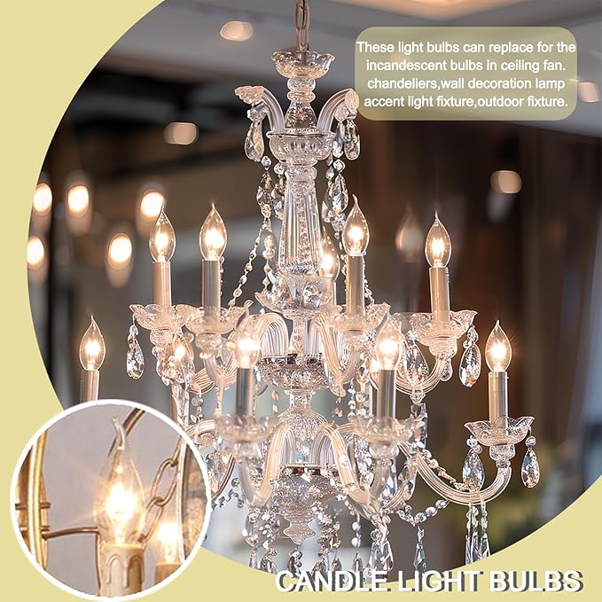 Potanro E12 Incandescent Light Bulbs 40Watt Warm White 2700K, 300 Lumens Candelabra Light Bulbs Decorative Dimmable Chandelier Bulbs for Ceiling Fan, Pendants (40W-20Pack)