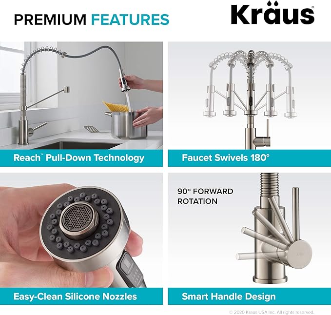 KRAUS Bolden Commercial Style 2-Function Single Handle Pull Down Kitchen Faucet in Spot-Free Antique Champagne Bronze, KPF-1610SFACB