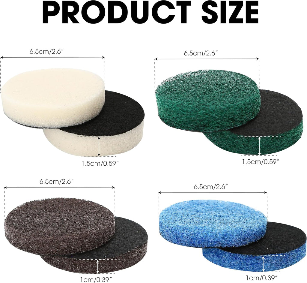 16pcs Power Scrubber Pad Set Compatible with Dremel Versa PC10 Ruby Horsepower Includes 4 Foam, 4 Kitchen, 4 Performance, 4 Microfibre Pads Electric Cleaning Tool Replacement Scouring Pads Accessories