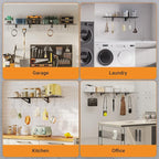 1x4 ft Garage Shelving with 6 Bike Hooks, 1-Pack Wall-Mounted Shelve for Garage, Kitchen, Pantry Storage, 150 lbs Total Load Capacity Wall Shelving, Black