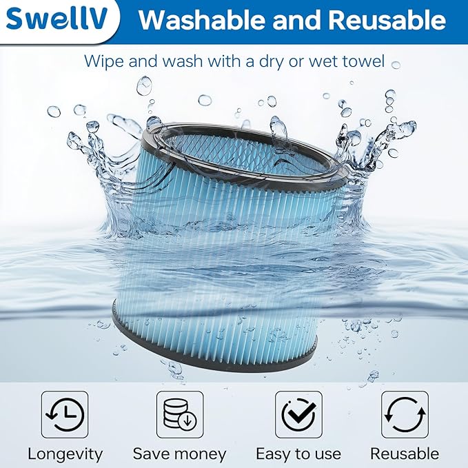 90304 Replacement Filter Compatible with Shop-Vac Shop Vac 90304, 90350, 90333,903-04-00, 9030400,fits most 5 Gallon and above Wet/Dry Vacuum Cleaners (2 Pack blue)