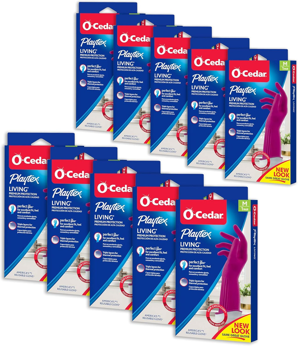 PLAYTEX Living Reuseable Rubber Cleaning Gloves Medium, Premium Protection Reusable Household Gloves (Pack of 10)