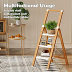 Taranta 3 Step Ladder, Portable Folding Ladder with Wide Pedal, Lightweight Aluminum Step Stool with Convenient Handgrip, 330 lbs Capacity Stepladder for Home, Office - White Woodgrain