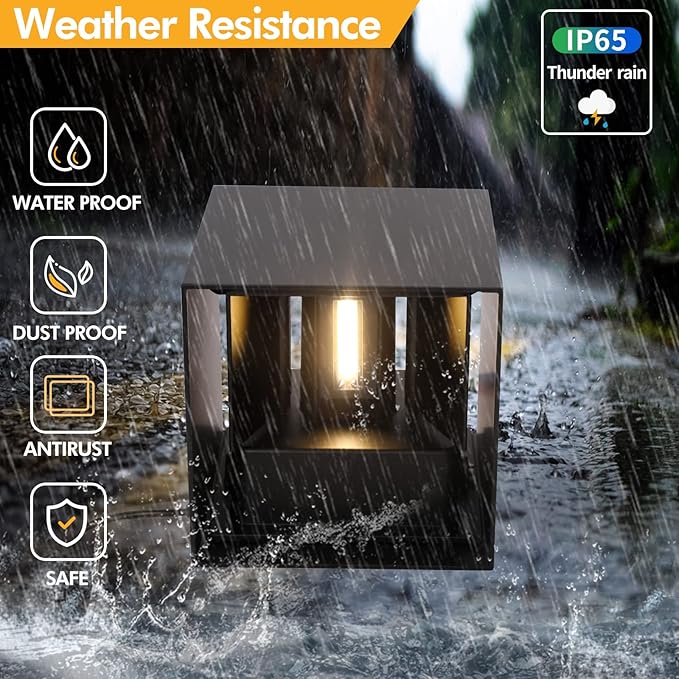 LED 20W Outdoor Wall Lights Exterior/Interior Porch Lights Outdoor Wall Up and Down Lights IP65 Waterproof Sconces Modern Outdoor Lighting Fixtures Square Aluminum Black 6500K Cold Lights