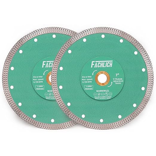 Diamond Porcelain Saw Blade,2pcs 7"/175MM Super Thin Dry Wet Cutting Disc with X Teeth Turbo Mesh Rim,for Ceramic Tile Porcelain Granite Marbles