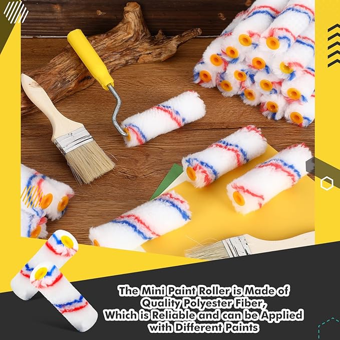 Leumoi 100 Pcs Paint Roller Covers 1/2 x 4 Inch Microfiber Paint Roller Covers Paint Brush Cover Small Roller Nap Mini House Painting Supplies for Painting Wall DIY Household Tool (Red Blue)