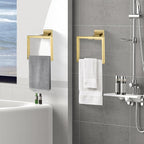 LANC Hand Towel Rings for Bathroom Wall Mount Brushed Gold Square Hand Towel Holder for Bath Kitchen Lavatory SUS304 Stainless Steel Contemporary Style Shower Towel Towel Racks Hanger, A8896BG