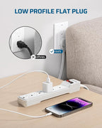 DEWENWILS 2-Pack 6-Outlet Power Strip Surge Protector with 6Ft Long Extension Cord, Low Profile Flat Plug, 15 Amp Circuit Breaker, 500 Joules, Wall Mount, White, UL Listed