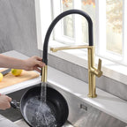 SUMERAIN Lead-Free Kitchen Faucet with Pull-Down Sprayer, Brushed Gold Kitchen Sink Faucet Single Hole Single Handle, Deck Mounted