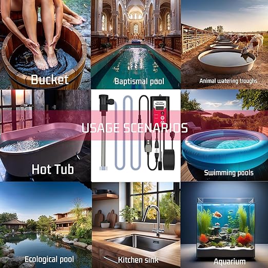 1300W Titanium Submersible Electric Immersion Water Heater with Temp Control & GFCI – Portable Heater for Above Ground Pool, Inflatable Pool, Baptistry, Spa Tubs, Bathtubs, bucket & Hot Tubs