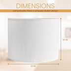 Linen Drum Lamp Shade - Heather White - 13" x 13" x 10" - Easy Installation & Versatile Home Decor | Round Shade for Table & Desk Lamps - ASSEMBLY REQUIRED