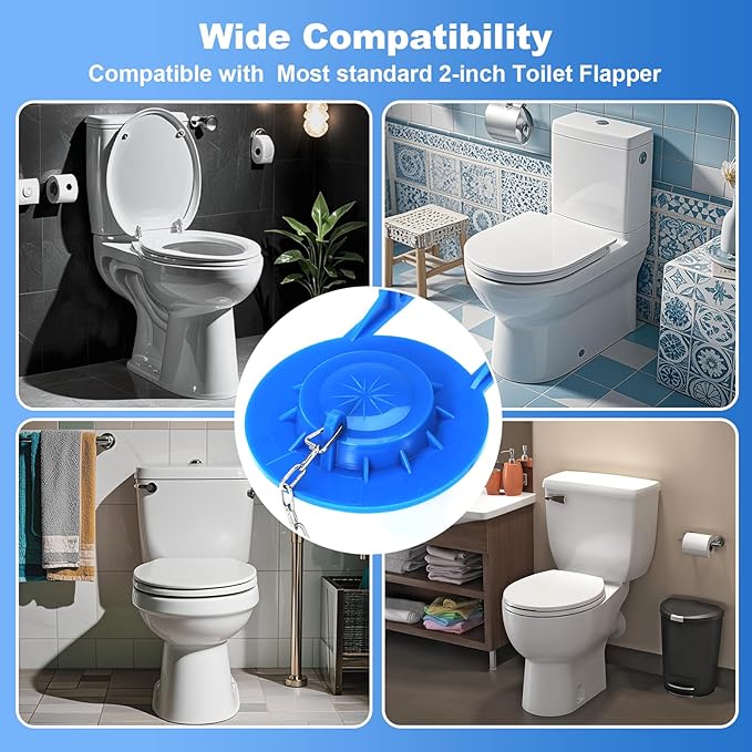 Weslymoo 2 Pack Toilet Flapper Replacement Kit，2 Inch Flapper for Toilet Tank with 4 Long Stainless Chains Compatible with Most Toilets Toilet Stopper，Long Lasting Rubber Easy to Install
