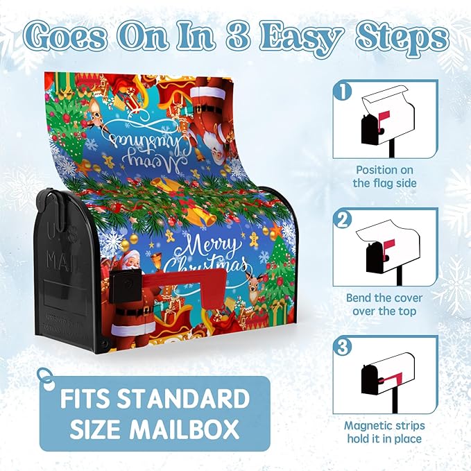 Christmas Mailbox Covers Magnetic Large Size Santa Mailbox Post Cover Winter Snowflake Extra Deer Holiday Letter Box Wraps Oversized Decor Waterproof 25.5X21 Inch