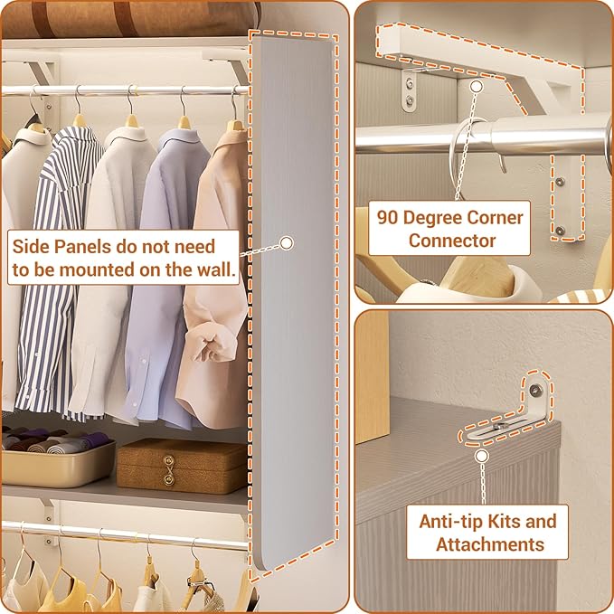 10FT Closet System with 4 Drawers, 120" Closet Organizer System with 6 Hanging Robs & Reversible Hanging Shelving, Closet Systems for Walk-in Closets, Load 2000+LBS, Morandi Grey 2 Pack