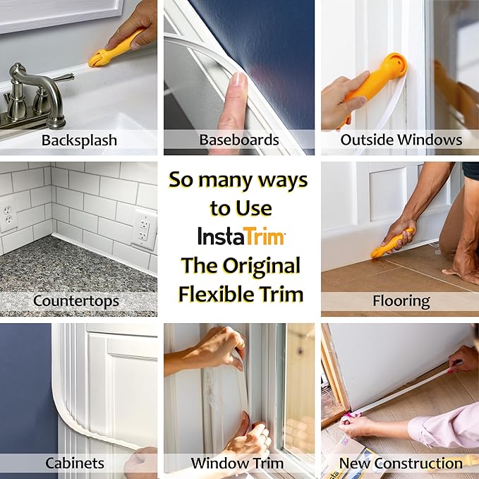 InstaTrim The Original Flexible Trim - 2-Pack of 10ft Dark Brown 1/2" Wide Caulk Tape - Adhesive Trim with Many Uses Including Caulking for Bathtubs, Sinks, Counters, Tile, Floors - Made in USA