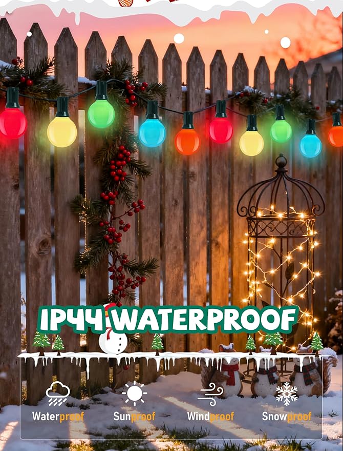 Multicolor G40 Christmas Replacement Light Bulbs, 25 Pack G40 5W Incandescent Bulbs, C7/E12 Candelabra Base for Chandelier, Ceiling Fan Light, Decorative Vanity Lights