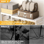 Homykic Bamboo Clothes Rack Garment Rack for Hanging Clothes, Heavy Duty Clothing Rack with 7 Tiers Adjustable Shelves, Double Rods, 4 Hooks, Freestanding Closet System Organizer Wardrobe, White