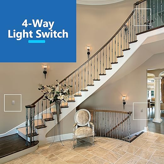 LIDER Minimalist Design Matte Finish Lighted 4-Way Decorator Light Switch, Four Way Frameless Rocker Switch, Residential/Commercial Grade, 15A 120V/277V, UL Listed, LS15-4W-NK, Nickel