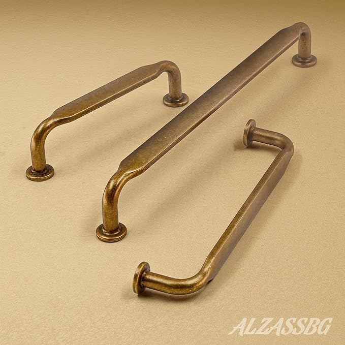 Alzassbg 10 Pack Antique Brass Cabinet Handles, 3-3/4 Inch(96mm) Hole Centers Arch Modern Cabinet Pulls Kitchen Cabinets Hardware for Cabinets and Drawers AL3503AB