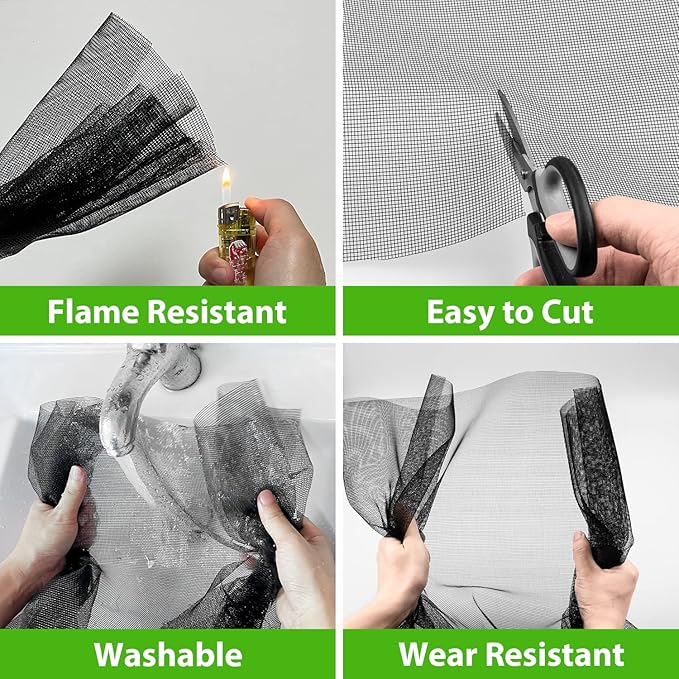 Ouskr Replacement Window Screens Roll, 48 inch x 100 feet Durable Window Screen Mesh for Patio Porch Door Windows, DIY Adjustable Fiberglass Window Screen Repair Kit Sliding Net Pet, Black