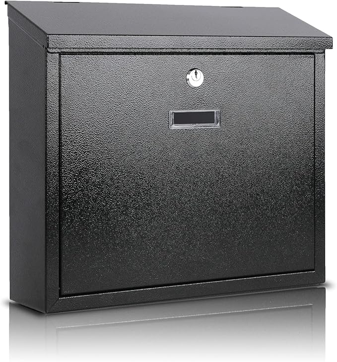 xydled Mail Boxes with Key Lock,Locking Mailbox Wall Mounted,Security Mailbox with Lock and Key,Large Capacity,Steel Cover Metal Postbox for House,14.2X 4X 12.6 Inch, Black