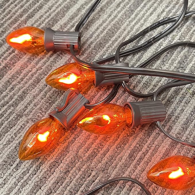 Orange C7 Flickering Flame Bulb,1W Halloween Chandelier Flickering Light Bulbs with Orange Glow That flickers,C7/E12 Candelabra Base (25 Pack)