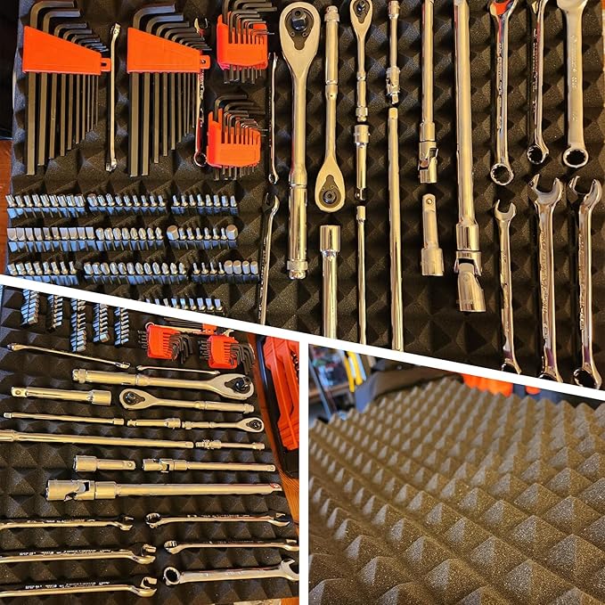 AIRTOON 4PCS Trap Mat Universal Tool Drawer Liners, Heavy Duty Toolbox Drawer Liners, Rolling Tool Chest Liner Foam, Non-Slip Organizer Liner for Toolbox, Cart, Work Bench, 23.62 x 15.75 Inches