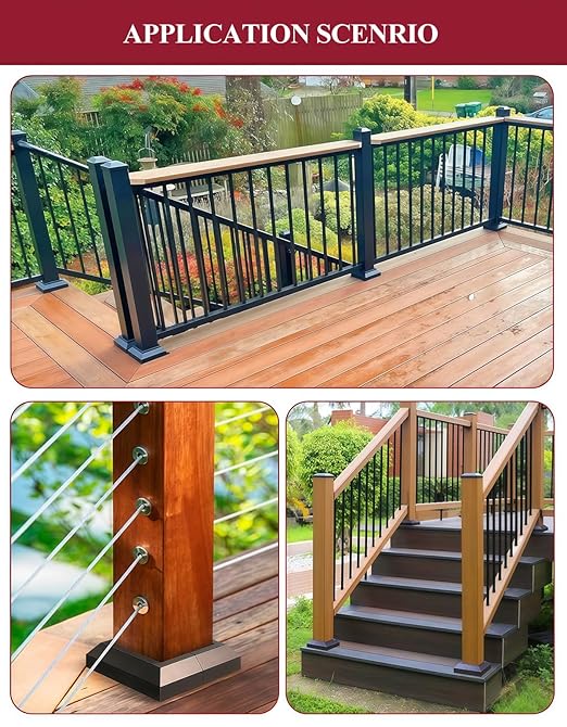 6PCS 3"x 3" Split Deck Post Base Cover, Aluminum Split Type Post Skirt Guardrail Bottom Cover for Railings, Stairs, Patios, Porches, Split Deck Base Bracket Covers(Black)