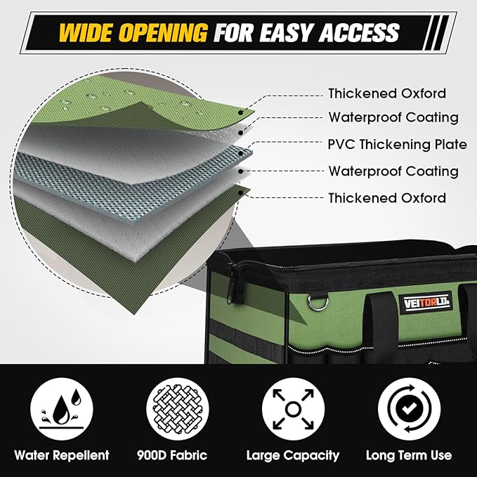 Heavy Duty Tool Bag 16-Inch - 19 Pockets Tool Organizer, Portable Electrician Toolbox W/Soft Handle, Christmas Birthday Gift Ideas for Men Dad Husband Him Mechanic Plumber, Wide Mouth Tool Storage Box