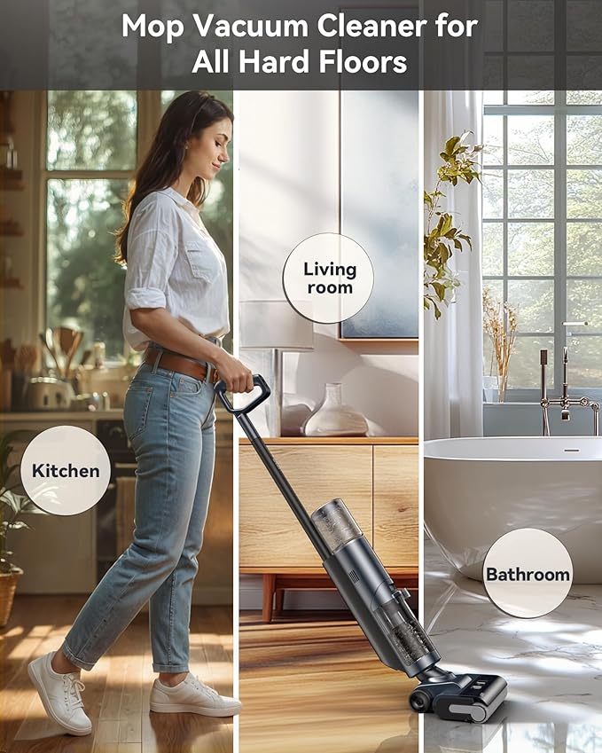 JONR ED12 PRO Wet Dry Vacuum Cleaner,Vacuum Mop All in One, Three Sided Cleaning,Hot Water Self-Cleaning,Hot Air Drying,Tangle-Free,Smart Hard Floor Cleaner Machine with Powerful Suction