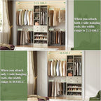 Closet System, 4.2–8.8 FT Closet Organizer with 2 Wooden Drawers and Shelves, Walk-in Closet System with 5 Hang Rods, Built-in Reach in Closet Tower, Can Fit 60 to 96 inch, Greige Oak