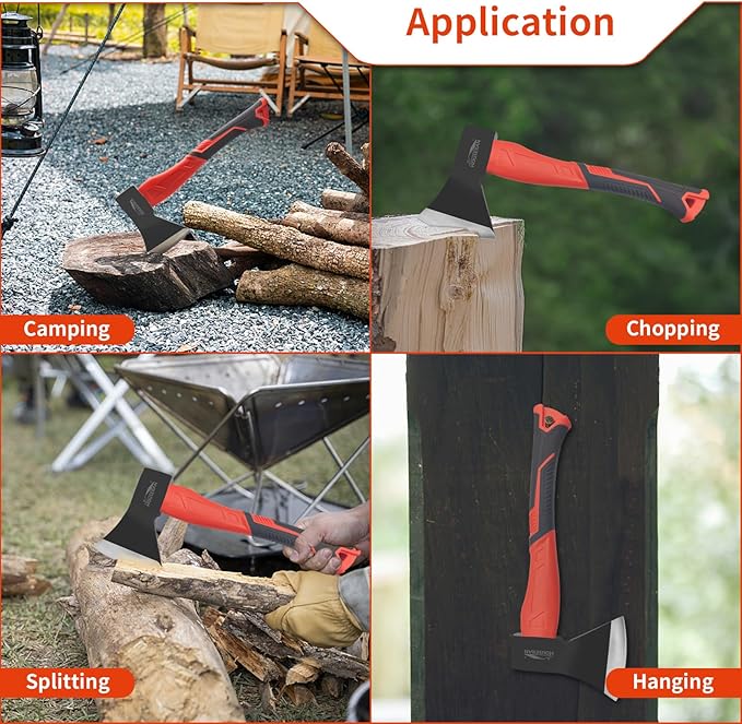 2-Piece Outdoor Axe and Engineer Hammer Set, 13.8" Camping Hatchet with Forged Steel Blade & 400g Cross Peen Hammer, Shock-Absorbing Grip, for Wood Splitting, Bushcraft, DIY, Metalworking