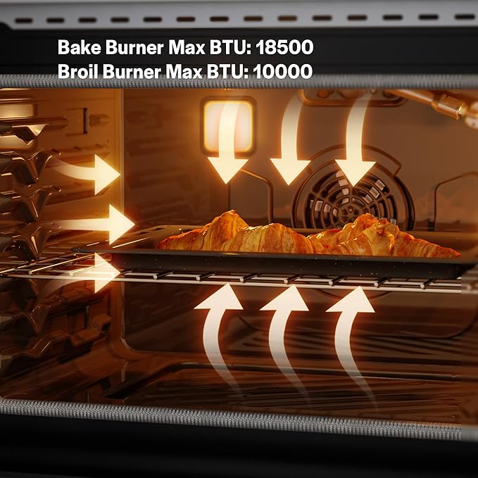 Empava 36 Inch Gas Range with 6.0 Cu. Ft. True Convection, 18,000 BTU Power Searing, 6 Sealed Burners, Convertible NG/LP, Stainless Steel Stove with Oven, CSA Certified