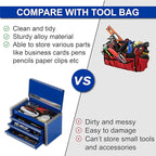 P.I.T. Mini Blue Tool Box, Portable 3 Drawer Steel Stackable Tool Box with Magnetic Tab Locking, Blue Micro Top Chest with Liner for Tools Storage and Organizers, Home DIY