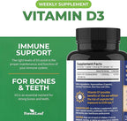 ForestLeaf Vitamin D3 50000 IU - Bone Health and Immune Support - Small Easy to Swallow Capsules - Non-GMO Gluten Free VIT D - VIT D3 Vitamin D Supplements for Women and Men, 120 Count