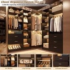Corner Closet System with 5 Drawers, Closet Organizer System with 15+Shelvess & 4 Hanging Rods, 63.2"L * 63.2"W / 87.2"L * 39.2"W Reversible L Shaped Walk-in Closets, Load 2500+LBS, Black