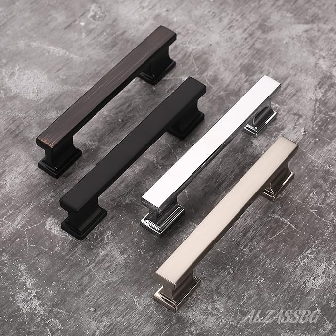 Alzassbg 10 Pack Matt Black Cabinet Pulls, 3-3/4 Inch(96mm) Hole Centers Kitchen Cabinet Handles for Cabinets and Drawers AL3061MB