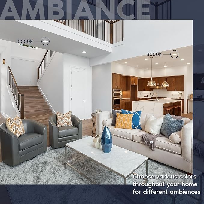 LUXRITE 5/6 Inch Retrofit LED Recessed Lighting, 17W=90W, 1500LM, 5CCT Color Selectable 2700K | 3000K | 3500K | 4000K | 5000K, Dimmable Can Light, CRI 90, Wet Rated, Energy Star, Baffle Trim (6 Pack)