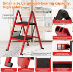 2 Step Ladder,Aluminum Ultra Thin Folding Step Stool,400 Lbs Capacity Heavy Duty with Anti-Slip Sturdy and Wide Steps,Closet Slim Step for Home,Kitchen and Office,Space Saving (Red, 2-Step)