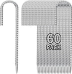 12 Inch Ground Stakes Heavy Duty J Hook 60-Pack Metal Spikes Galvanized Ground Hooks Anchors Rebar Ground Stakes for Fence Tent Gazbo Bounce House and Outdoor Decorations Inflatables