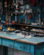 Heavy Duty Power Strip,Industrial Heavy Metal Case Surge Protector,8 AC Outlets,15Amp,2700 Joules,Protected' Indicator,14 Gauge Cord (Grey, 15FT Length)