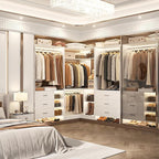 Aheaplus Closet System with 3 Sets, 86.8" Closet Organizer System with 6 Drawers & 4 Hanging Rods, L Shaped Walk-in Closets, Wardrobe Set, Corner Tower, Garment Rack Load 2000+LBS, -X1,White