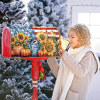 Kawani Fall Mailbox Cover - Autumn Pumpkin Sunflower America Flag Patriotic - Magnetic Standard Size 21x18 Inch Rustic Waterproof Post Box Wrap for Garden Yard Home Decor