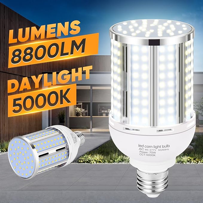 70W LED Corn Light Bulb(6 Pack),(700 Watt Equivalent) Fanless E26/E39 Medium/Large Mogul Base LED Cob Lamp 5000K Daylight 8,800LM for Outdoor Indoor Garage Warehouse Factory Workshop Street Backyard