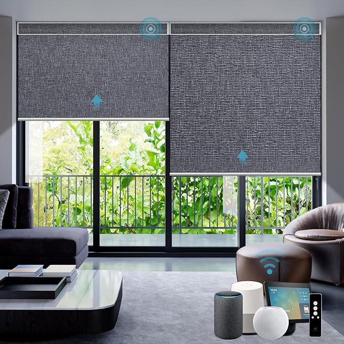 SmartWings Motorized Smart Blinds with Remote, Custom Automatic 100% Blackout Roller Shade Compatible with Alexa/Homekit/Google, Electric Smart Blinds for Indoor Windows, Eclipse Charcoal