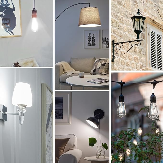 Jensense LED Edison Light Bulbs 8 Watt Dimmable 5000K Daylight White, E26 60 Watt Equivalent, Vintage Bulbs 800lm CRI 90 Clear Glass 48 Pack