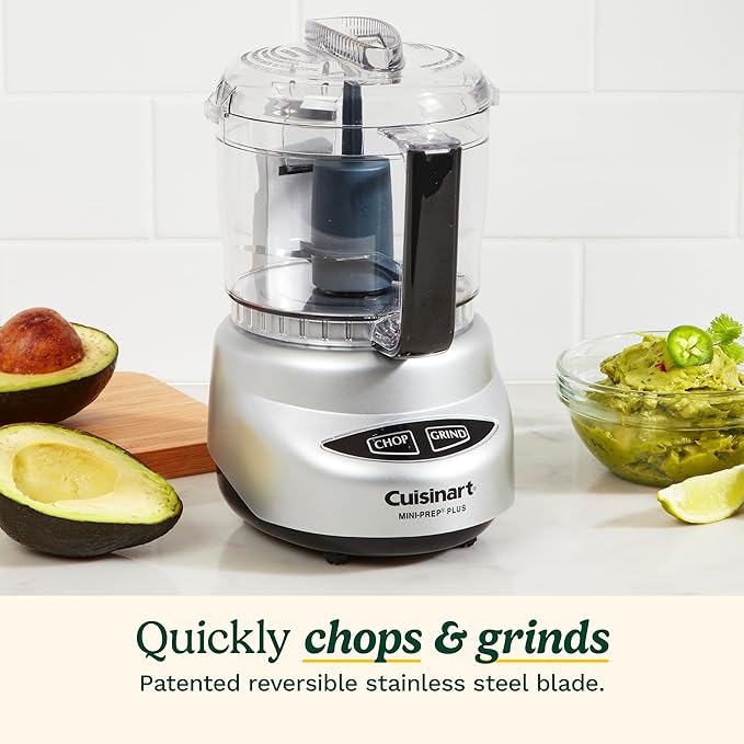 Cuisinart Mini-Prep Plus Food Processor, 24-Ounce Mini Food Processor to Chop Herbs, Vegetables, and Hard Cheese, 24-Ounce Work Bowl, Reversible Stainless Steel Blade, DLC-2ABC, Brushed Chrome