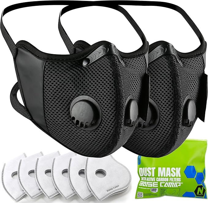 BASE CAMP M Cross Dust Mask, Reusable Breathable Comfortable Safety Face Mask for Work with Extra 6 Activated Carbon Filters